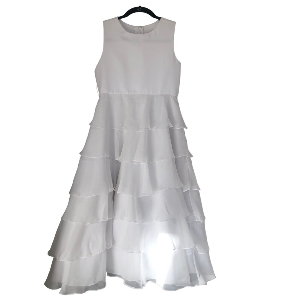 Girls US ANGELS Tiered Ruffle White‎ Dress w/Petticoat Size 14